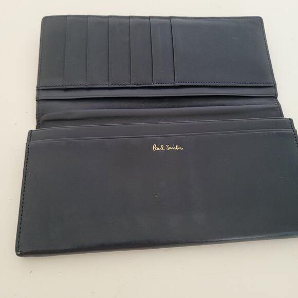 Paul Smith Designer Checkbook Card Bill Holder Wallet Brown Blue Bifold Leather - Picture 3 of 13